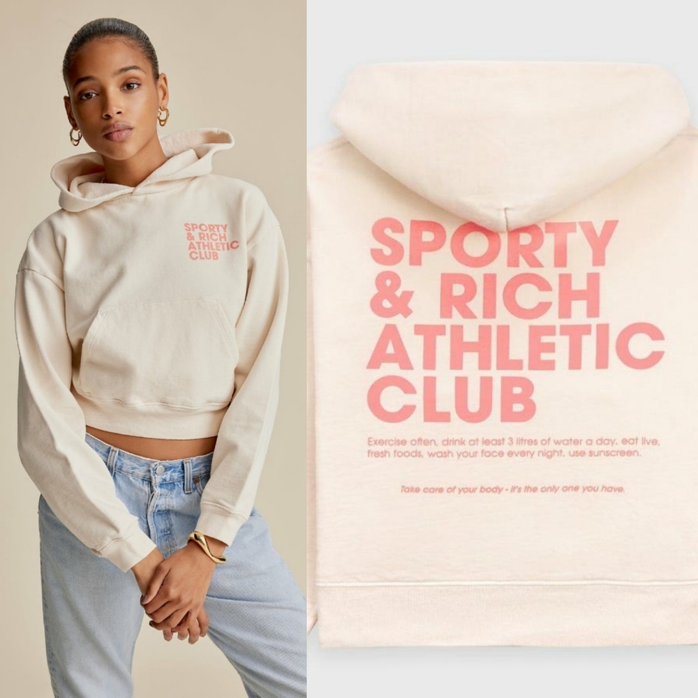 Sporty & Rich Exercise‎ Often Cropped Hoodie in Cream/Flamingo